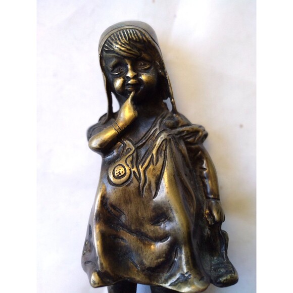 Set of Two (2) Doorstops 11" Girls Standing On Chair Bronze Statues - Picture 2 of 16